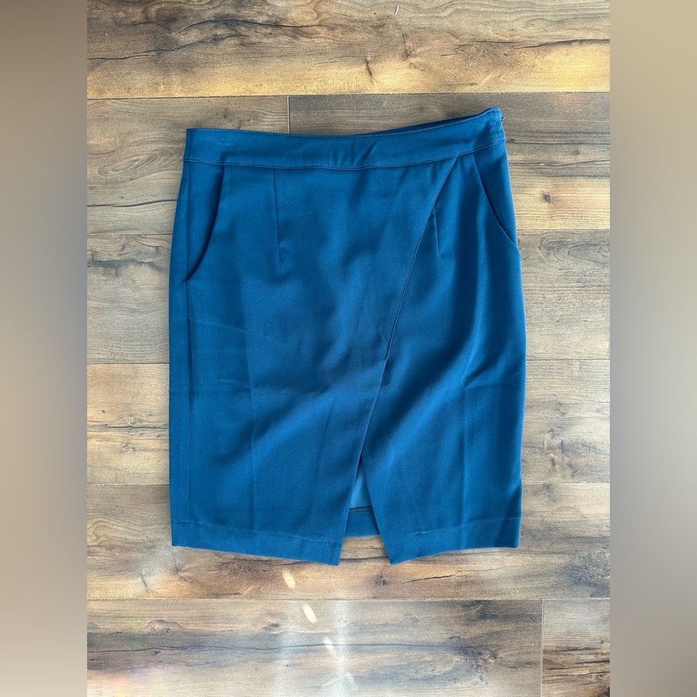 Double Zero Teal Wrap Pencil Skirt S High Waist Work Career Chic